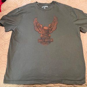Harley Davidson Short Sleeve T-Shirt Size XL Hunter Green & Orange EUC
